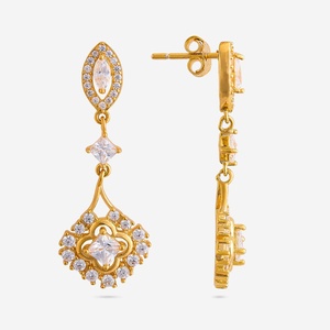 Pendientes de Plata 92.5 con Colgante, Diseño Moderno de Pluma, Flor y Perla Geométrica, para Bodas, Fiestas o Regalo -191588 - Product Image 5