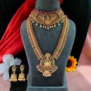 Ngôi đền nhìn combo Vòng cổ thiết lập và đầy màu sắc đá thần thánh sang trọng và rực rỡ quyến rũ cổ vàng chi tiết với đá sáng - Product Image 1