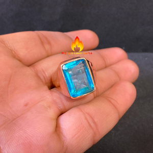 Topaze bleue Zircon bague pour hommes pierres précieuses naturelles argent plaqué laiton anneaux oxydé pierre anneau en gros bijoux en cristal fin - Product Image 5