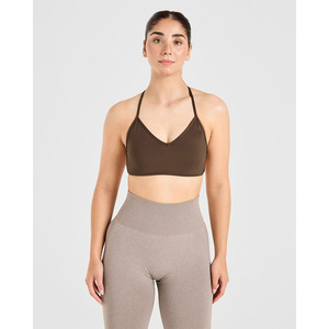 Nouveau soutien-gorge de sport croisé marron cacao profond flatteur décolleté en V dos à bretelles et soutien-gorge de sport de Fitness pour femmes adultes à impact élevé - Product Image 5