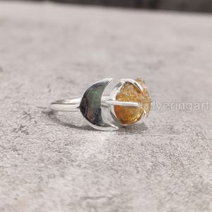 Joyería de piedra cruda, anillo para mujer, piedra preciosa de citrino ajustable Natural, piedra natal de noviembre, luna creciente, anillo de Plata de Ley 925 - Product Image 4