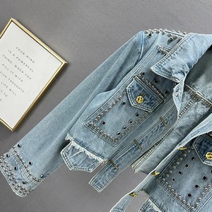 แจ็กเก็ตยีนส์ผ้าฝ้ายระบายอากาศได้ดีของ100% แจ็คเก็ตยีนส์มีฮู้ดเสื้อแจ็กเก็ตผู้หญิงมีสไตล์ - Product Image 5