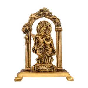 Estatua de diseño de Radha Krishna para decoración del hogar, estatua hecha a mano, de Metal, chapado en oro, con diseño de la pareja India