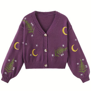 Cárdigan de Punto Premium con Cuello en V, Bordado, Cierre de Botones, Logotipo Personalizado, Tejido Suave de Algodón y Lana, Estilo Casual para Invierno - Product Image 1