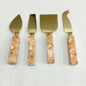 Cubiertos de acero inoxidable de buena calidad, juego de rebanadores de queso chapados en plata, herramientas de queso de acero inoxidable, mango de mármol de Color melocotón - Product Image 4