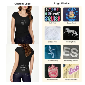 Camiseta de manga corta con cuello en V profundo para mujer, camiseta informal CVC 60% algodón 40% poliéster estampado de secado rápido para verano - Product Image 2