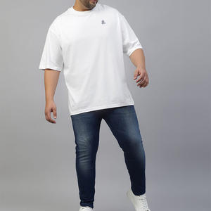 Nouveau T-shirt pour homme en coton et fibre de bambou, couleur unie, surdimensionné, lourd, vintage, taille plus, respirant, uni - Product Image 1