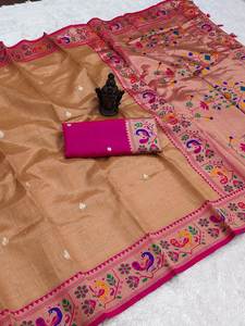 Saree Sutra Banarasi Murni Lembut Eksklusif Terbaik untuk Festival Ganesh Chaturthi, Termasuk Kain Blus, Cocok untuk Pesta Musim Panas dan Dingin - Product Image 5