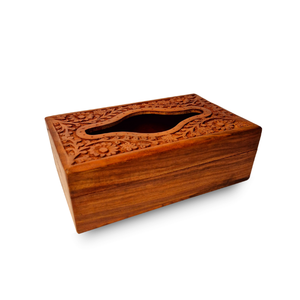 Boîte de rangement pour mouchoirs en bois faite à la main, style vintage, avec des sculptures complexes, écologique, durable, décoration pour le salon - Product Image 1