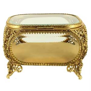 Boîte à bijoux dorée décorative de style vintage antique en laiton et verre fabriquée à partir de matériaux de qualité supérieure vente chaude en vrac - Product Image 1