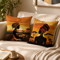 Housse de coussin décorative Héritage Africain en polyester doux, motif femme ethnique tambourineuse, coque d'accentuation pour canapé