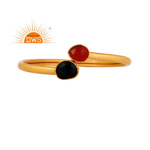 Dernière conception faite à la main 18K Plaqué or Onyx rouge naturel et Onyx noir Bracelet de pierres précieuses Fabricant de bijoux personnalisés - Product Image 1