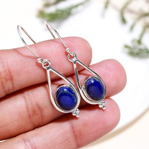 Pendientes Colgantes de Plata de Ley 925 con Piedra Preciosa de Lapislázuli de Corte Ovalado, Joyería Romántica y Elegante para Mujer, para Fiestas y Regalos - Product Image 3