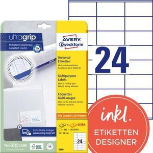 Etiquetas de Papel Blanco Utragrip 70x36mm, 720/Paquete, No Removibles, para Avery Zweckform - Product Image 1