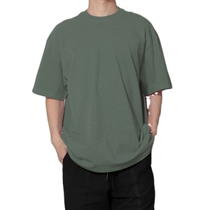 Hip Hop lourd 100% coton fait hommes surdimensionné t-shirts/haute qualité hommes couleur unie coupe ample hommes décontracté t-shirts - Product Image 6