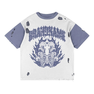 T-shirts vintage surdimensionnés pour hommes en coton 100% 220g, personnalisés, délavés à l'acide, effet usé, écologiques, anti-UV, avec motif - Product Image 1