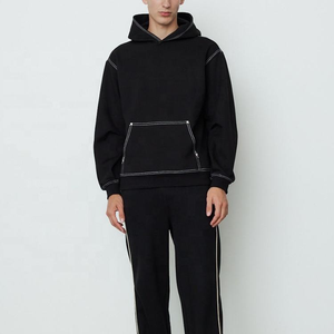 Sweat à capuche oversize pour homme 100% coton Noir Streetwear Pull en molleton Couture contrastée Personnalisé Vierge Anti-rétrécissement Anti-plis - Product Image 2