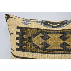 Coussin en laine jaune antique 20x28 pouces coussin tissé à motif géométrique et floral pour literie ou usage décoratif - Product Image 2