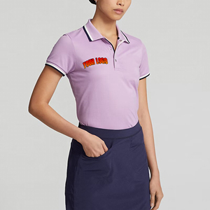 Polo de mujer 100% algodón al por mayor logotipo bordado personalizado transpirable manga corta color sólido cómodo Polo de mujer - Product Image 1
