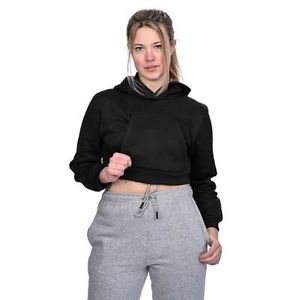 Otoño personalizado Flock estampado mangas raglán dobladillo suelto Split Streetwear pulóver 310Gsm tela de lana Sudadera con capucha recortada para mujer - Product Image 3