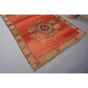 Tapis en laine turque vintage classique 5 'X 12.8' Orange Beige Patchwork Design grand rectangle en latex pour le couloir des adolescents - Product Image 2