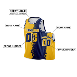 Camiseta de baloncesto personalizada, uniforme deportivo personalizado, amarillo, azul marino, impreso, nombre del equipo, número, logotipo, regalo para jóvenes, hombres y mujeres - Product Image 2