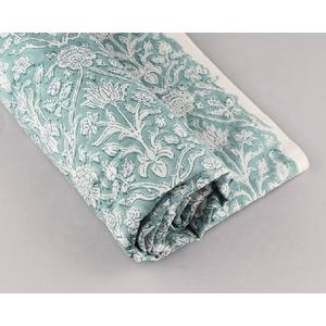 See Green Floral Print Hand Block Print India Fabric Yard Fabric for Dress Making - Product Image 3
