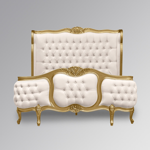 Conjunto de Móveis para Quarto com Cama Macia Europeia, Estrutura de Madeira Sólida em Mogno, Tamanho Duplo King - Product Image 1