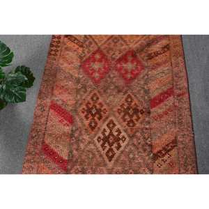 Alfombra turca Vintage de 29 'X 12 ', diseño de retazos rojo y naranja, Material de lana, técnica de tejido plano de látex para decoración de sala de estar - Product Image 5