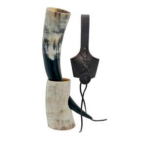 Authentique tasse à hydromel de vin Viking d'inspiration médiévale corne à boire polie avec lanières en cuir Style religieux-corne à boire Viking - Product Image 1