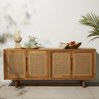 Buffet d'extérieur 72 en bois de teck et canne tissée