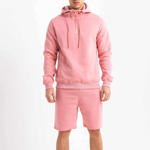 ชุดกางเกงขาสั้นมีฮู้ดที่มีน้ำหนักเบาสำหรับผู้ชายชุดสีพื้นมีฮู้ดสองชิ้นชุดสั้นสำหรับฤดูหนาว - Product Image 2