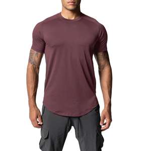 Camiseta de punto de algodón 100% de alto gramaje para hombre, con logo personalizado serigrafiado, de secado rápido, corte ajustado, manga corta y bajo con malla. - Product Image 1