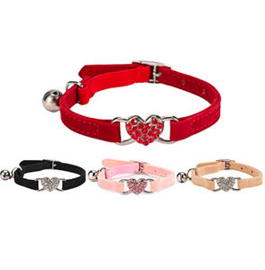 <span class=keywords><strong>Collar</strong></span> de nailon para mascotas para gatos, perros, agua, diamante, amor, franela, estampado de corazón, suave, cómodo con campana, decoración de cinta de estilo bonito - Product Image 1