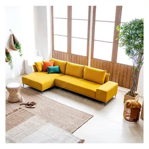 Sofa sudut berlapis kain Korea berkualitas tinggi dengan gaya desain modern mewah untuk ruang tamu