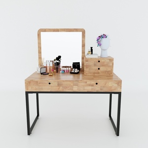 Cómoda Moderna BTD68043 con 2 Cajones, Madera de Caucho y Roble MDF, Patas de Hierro y Tapa de Vidrio, Diseño de Muebles Antiguos para Dormitorio - Product Image 2