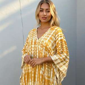 Robe caftan d'été Maxi teintée en or pour femme Viscose écologique et lavable fabriquée en Inde - Product Image 2