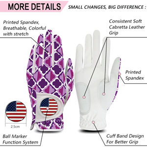 Gants de Golf en cuir véritable Cabretta de haute qualité violet bleu pleine couleur doux rembourré respirant équipement de sport poignées - Product Image 2