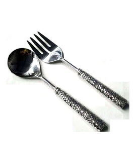 Couverts en métal cuillère et fourchette de service à salade ensemble de salade plaqué argent pour la cuisine à domicile - Product Image 4