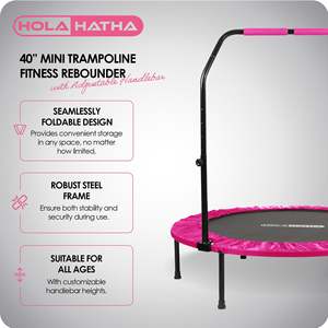 HolaHatha 40 Mini Trampolino Indoor Rosa, Rebounder Fitness con Maniglia Regolabile per Bambini, Materiale in Schiuma PVC per Uso Esterno - Product Image 2