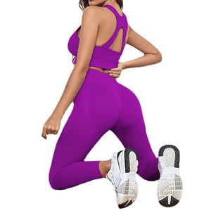 Ensemble de vêtements de sport de yoga personnalisés de haute qualité pour femmes, grandes tailles, avec décoration en maille, personnalisable, taille haute, pour le fitness - Product Image 2