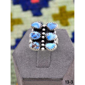 Bague ajustable en argent sterling plaqué or rose et turquoise, sertie clos, faite à la main, style Southwest Golden Hills, taille unique, cadeau - Product Image 2