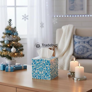 Elegante Caja de Pañuelos de Papel con Incrustaciones de Primera Calidad, Diseño Floral Hecho a Mano, Grabado Impreso, para Decoración del Hogar u Oficina - Product Image 1