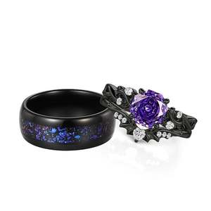 Juego de anillos de platino con corte ovalado Art Deco Starry Night de Jeulia para parejas - Product Image 1