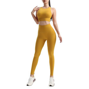 Ensemble de yoga deux pièces en spandex à taille haute personnalisé avec étiquette privée entièrement assorti pour femmes - Product Image 1