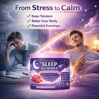 Gummies Sommeil Naturel Sans Mélatonine, à la Racine de Valériane et au Magnésium, Saveur Fraise, pour la Relaxation et un Sommeil Réparateur, 60 Gummies