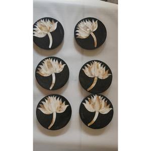 Ensemble de sous-verres artisanaux blancs en marbre de haute qualité avec support en métal incrusté de marbre motif absorbant sous-verres en pierre tapis de cuisine/tampon - Product Image 2