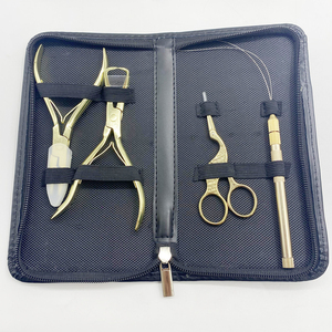 Titanium Black Hair Extension Tools Kit with Micro Beads Closer Plier Loop <b>Threader</b> Scissors Weaving <b>Needles</b> and Clips OEM - Product Image 5