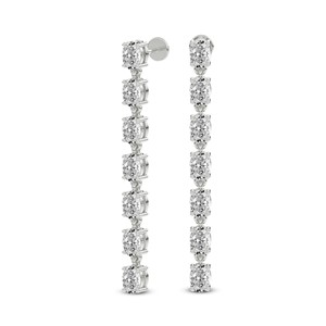 Fine Elegant White Solid Gold Fashion Jewelry <b>Long</b> Oval Cut Prong Setting Lab Grown Diamond Drop <b>Earrings</b> Gift For Her - Product Image 2
