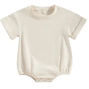 Mamelucos de algodón para bebé, niño y niña, mono con botones, ropa Unisex, Color liso, Blanco, Negro, Rosa, peleles para bebé